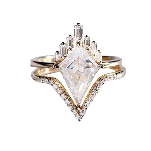 Bulk~Ringe 1 Satz 2 STÜCK V-Form Strass Ringe Frauen Mode Voller Zirkon Ring Damen Schmuck Ringe Für Frauen Größe 5 10 Modekreativer, leichter, verstellbarer Persönlichkeitsring für Damen (Gold, 8) von jieGorge