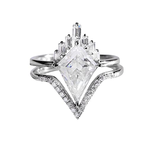 Bulk~Ringe 1 Satz 2 STÜCK V-Form Strass Ringe Frauen Mode Voller Zirkon Ring Damen Schmuck Ringe Für Frauen Größe 5 10 Modekreativer, leichter, verstellbarer Persönlichkeitsring für Damen (Silver, 5) von jieGorge