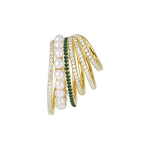 jieGorge Clip-Slide-On-Ohr-Ohrclips-Ohr ohne Kristall-Mehrschicht-Pearistic-Piercing-Manschettenohrringe Ohrclips Für Damen (Green, One Size) von jieGorge