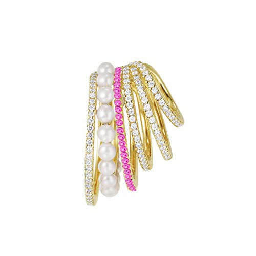 jieGorge Clip-Slide-On-Ohr-Ohrclips-Ohr ohne Kristall-Mehrschicht-Pearistic-Piercing-Manschettenohrringe Ohrclips Für Damen (Hot Pink, One Size) von jieGorge