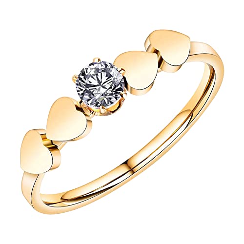 Coole Ringe für Teenager Persönlichkeit Mode Damen lieben symmetrischen Zirkon Damen Geständnis Vorschlag Edelstahl Ring Modekreativer, leichter, verstellbarer Persönlichkeitsring für Damen (Gold, 6) von jieGorge