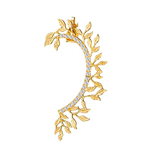 Domineering Blattform Ohrringe Linker Ohrclip für Frauen Mädchen Kein Piercing Zirkon Schmetterling Ohrclips Strass Ohrringe Stulpe Wickelohrringe für Frauen Hufeisenohrringe Für (Gold, One Size) von jieGorge