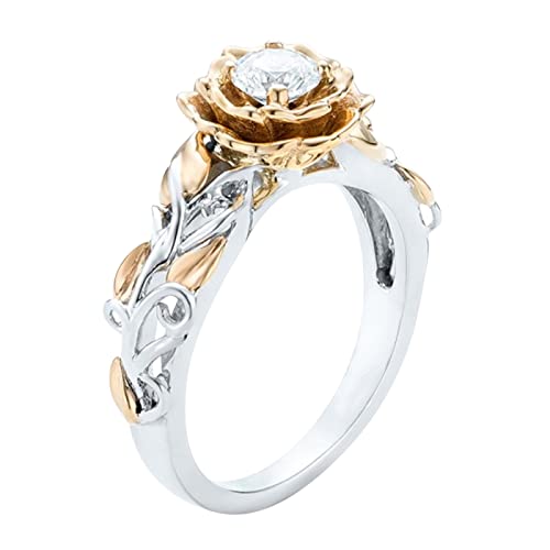 Edelstahl~Ring~Set Doppelte Farbe Frauen Mode Trend Voller Zirkon Ring Damen Schmuck Ringe Für Frauen Größe 6 10 Modekreativer, leichter, verstellbarer Persönlichkeitsring für Damen (Silver, 9) von jieGorge