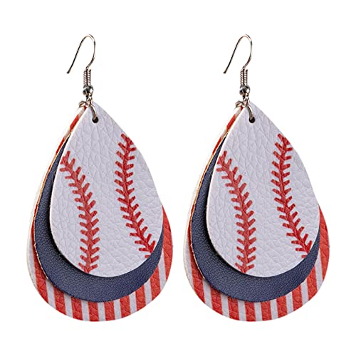 Frühling Kunstleder Teardrop Ohrring Set Damen Mädchen Flagge Ohrringe Schmuck Leder Ohrringe Bedruckte Flagge Ohrringe Wassertropfen Mehrschichtige Ohrringe Ohrringe Quasten (White, One Size) von jieGorge