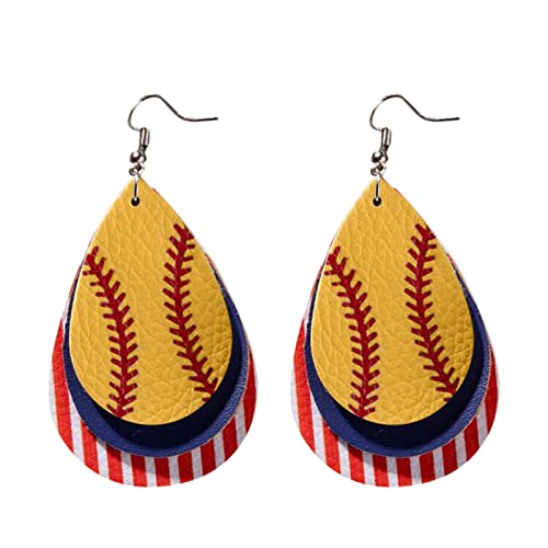 Frühling Kunstleder Teardrop Ohrring Set Damen Mädchen Flagge Ohrringe Schmuck Leder Ohrringe Bedruckte Flagge Ohrringe Wassertropfen Mehrschichtige Ohrringe Ohrringe Quasten (Yellow, One Size) von jieGorge