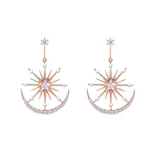 jieGorge Geometrie Form Strass Ohrringe Dünn Baumeln Gold Silber Elegant Stern Mond Quaste Strass Ohrringe Hochzeit Schmuck Ohrringe Für Frauen Ohrstecker Aus Massivem (Rose Gold, One Size) von jieGorge