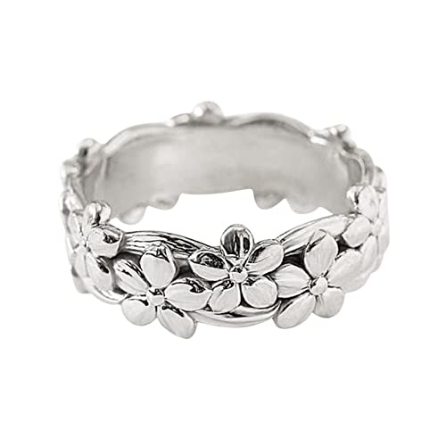 Größe 12 Ringe für Frauen Blumenform um Ringe Frauen Modetrend voller Ring Damen Schmuck Diamantringe für Frauen Größe 5 11 Modekreativer, leichter, verstellbarer Persönlichkeitsring für (Silver, 11) von jieGorge