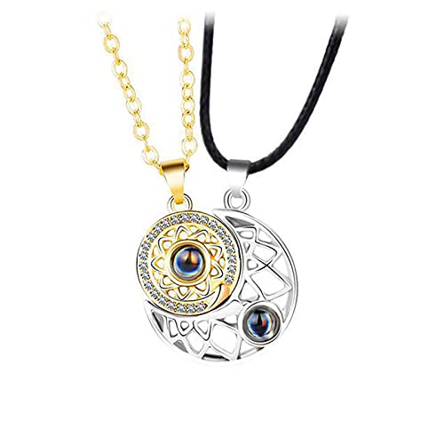 Halskette für Schwester für Frauen Paar Halskette Passende Halsketten Sonne und Mond Anhänger Halsketten Projektion mit 100 Sprachen Ich liebe dich Schmuck Geschenke zum Halskette Kette (B, One Size) von jieGorge