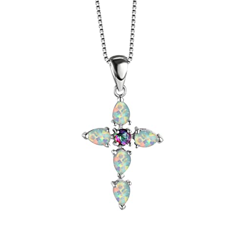 Halskette für die Hochzeit für Frauen Persönlichkeit Mode Temperament Opal Kreuz Anhänger Halskette für Frauen Schmuck Geschenke Mama~Halskette (A, One Size) von jieGorge