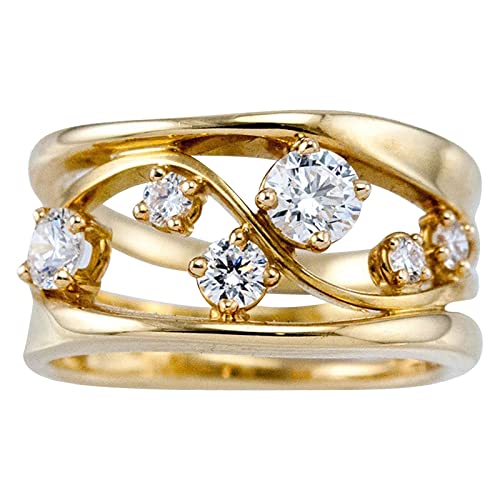 Herrenringe~Paket Verlobungs-Rundschliff-Zirkon-Frauen-Hochzeits-Ring-Schmuck-Ringe für Frauen-voller -Damen-Ring Modekreativer, leichter, verstellbarer Persönlichkeitsring für Damen (Gold, 6) von jieGorge