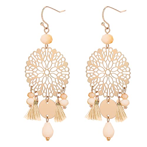 jieGorge Hohle Kristallohrringe Mode Runde Quaste Kreative Ohrringe Goldene Ohrringe Kinder Ohrringe 585 (Beige, One Size) von jieGorge