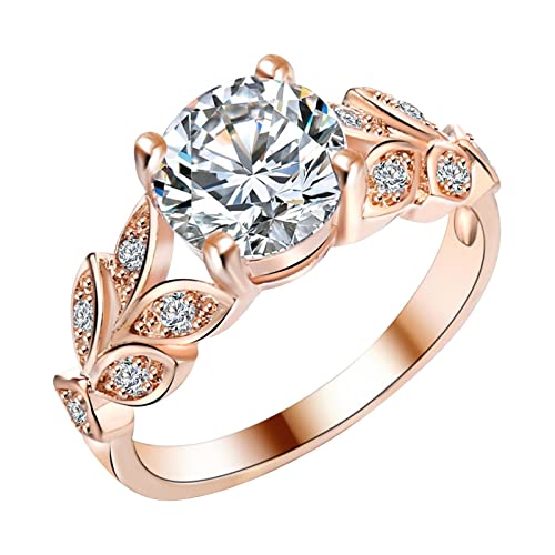 Kleine Ringe Verlobungs-Rundschliff-Zirkon-Frauen-Hochzeits-Ring-Schmuck-Ringe für Frauen-voller -Damen-Ring Modekreativer, leichter, verstellbarer Persönlichkeitsring für Damen (Rose Gold, 10) von jieGorge