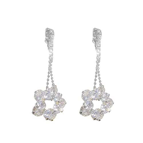 jieGorge Mehrfarbige Blumenform Damen Wassertropfen Anhänger Ohrringe Super glänzende Ohrstecker Licht Luxus Ohrringe Palmblatt Ohrringe (Silver, One Size) von jieGorge