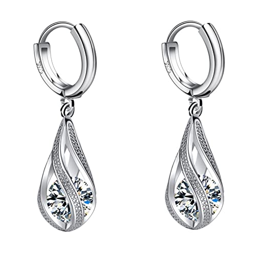 jieGorge Mode Ohrringe Edelstahl Runde Ohrringe Frauen Kreative Ohrringe Baumelnde Kristall Ohrringe Für Frauen Funkelnde Grüne Ohrringe (White, One Size) von jieGorge