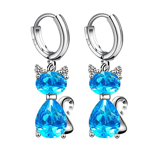 jieGorge Mode Ohrringe Edelstahl Runde Ohrringe Frauen Kreative Ohrringe Baumelnde Kristall Ohrringe Für Frauen Ohrringe Einfache Silber Creolen Männer (Blue, One Size) von jieGorge