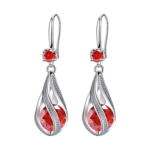 jieGorge Mode Ohrringe Edelstahl Runde Ohrringe Frauen Kreative Ohrringe Baumelnde Kristall Ohrringe Für Frauen Piercing Ohrringe Aus Edelstahl (Red, One Size) von jieGorge