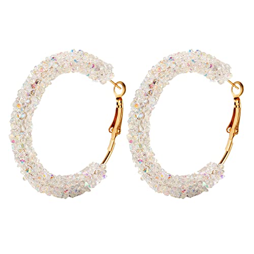 jieGorge Ohrringe Mode Kristall Persönlichkeit schwarz groß übertrieben glänzend Creolen Punk Schmuck weiß Damen Retro Ohrringe Pan Ohrringe (White, One Size) von jieGorge