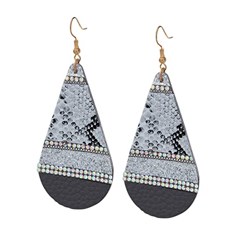 jieGorge Ohrringe Ohrringe Geformte Mode Retro Gestreifte Tropfen Leder Stil Damen Ohrringe Ohrringe Veret Perle (Grey, One Size) von jieGorge