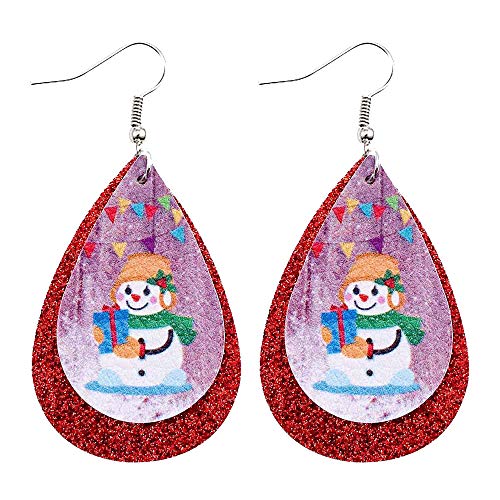 jieGorge Ohrringe Pailletten Ohrringe Leder Für Mädchen Schneemann Weihnachten Doppelte Weihnachtsohrringe Klapp Ohrringe Silber (G, One Size) von jieGorge
