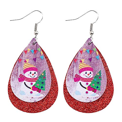 jieGorge Ohrringe Pailletten Ohrringe Leder Für Mädchen Schneemann Weihnachten Doppelte Weihnachtsohrringe Klapp Ohrringe Silber (H, One Size) von jieGorge