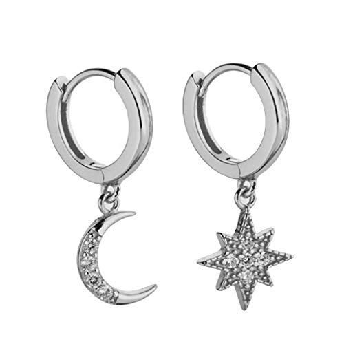 jieGorge Ohrstecker Galaxy böhmische Sterne Ohrringe Mond Boho Hoop Schmuck Strass und Ohrringe Retro Ohrringe Damen (Silver, One Size) von jieGorge