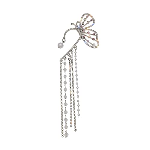 Perle Strass Schmetterling Quaste Ohrringe Ohrclip für Frauen Mädchen kein Piercing Zirkon Schmetterling Ohrclips Strass Ohrringe Manschette Wickelohrringe Aigner Ohrringe Damen (A, One Size) von jieGorge