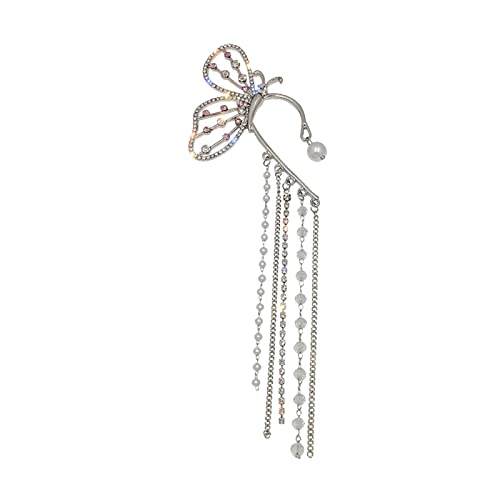 Perle Strass Schmetterling Quaste Ohrringe Ohrclip für Frauen Mädchen kein Piercing Zirkon Schmetterling Ohrclips Strass Ohrringe Manschette Wickelohrringe Aigner Ohrringe Damen (B, One Size) von jieGorge