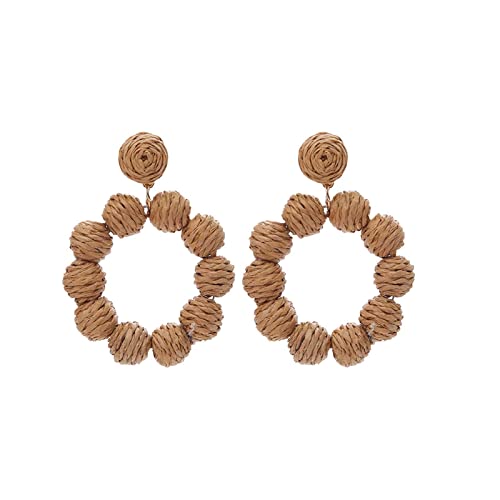 Rattan Ohrringe Rattan Ball Ring Anhänger Ohrringe für Frauen handgemachte Ohrringe aus Stroh Rattan Raffia Ohrringe Summer Beach Accessories Geschenke Fahrrad Ohrringe (Coffee, One Size) von jieGorge