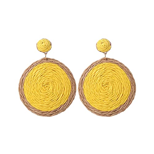 Rattan-Ohrringe Rattan-Kugelring-Anhänger-Ohrringe Damen-Handgemachte Ohrringe Geflochtenes Rattan-Bast-Ohrringe Sommer-Strand-Accessoires Geschenke Schwarze Kreuz Ohrringe (Yellow, One Size) von jieGorge