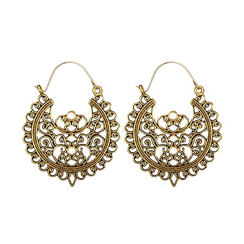 jieGorge Retro Geometrie Halbkreis Muster Ohrringe Geschnitzte Fächerförmige Ohrringe Gold Silber Elegante Ohrringe Zubehör Ohrringe Für Frauen Mädchen Christ Perlen Ohrringe (D, One Size) von jieGorge