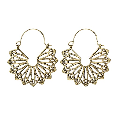 jieGorge Retro-Mathematik Halbkreis Muster Ohrringe Geschnitzte Blumen Fan geformte Ohrringe Gold Noble Ohrring-Accessoires Frauen Ohrringe Doppelseitige Ohrringe Kugeln (A, One Size) von jieGorge
