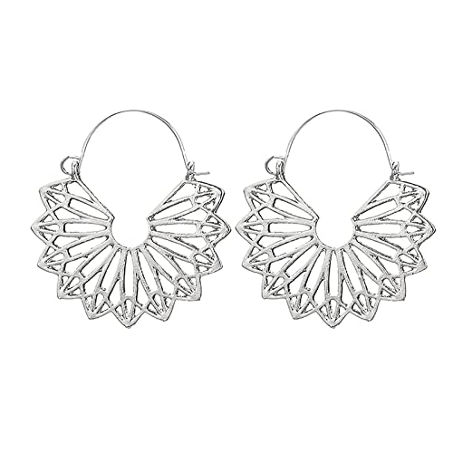 jieGorge Retro-Mathematik Halbkreis Muster Ohrringe Geschnitzte Blumen Fan geformte Ohrringe Gold Noble Ohrring-Accessoires Frauen Ohrringe Doppelseitige Ohrringe Kugeln (B, One Size) von jieGorge