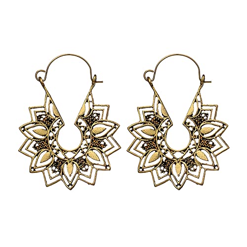 jieGorge Retro-Mathematik Halbkreis Muster Ohrringe Geschnitzte Blumen Fan geformte Ohrringe Gold Noble Ohrring-Accessoires Frauen Ohrringe Doppelseitige Ohrringe Kugeln (C, One Size) von jieGorge