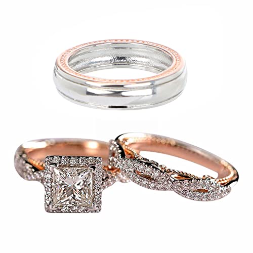 Ringe für kleine Mädchen Damen Luxus Roségold Funkelnde Passende Ringe Klassische Mode Quadratische Zirkon Verlobungsringe Unisex Dreiteiler Ring Roségoldfarbener Funkelnder Zirkonring (A, D) von jieGorge