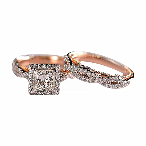 Ringe für kleine Mädchen Damen Luxus Roségold Funkelnde Passende Ringe Klassische Mode Quadratische Zirkon Verlobungsringe Unisex Dreiteiler Ring Roségoldfarbener Funkelnder Zirkonring (C, C) von jieGorge