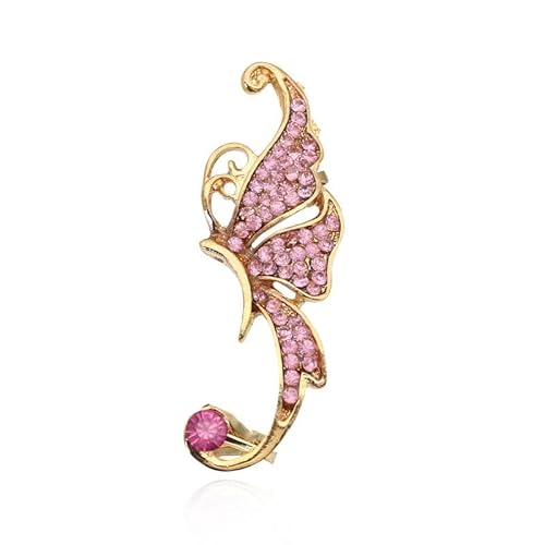 Schmetterlingsform Ohrringe linker Ohrclip für Frauen Mädchen kein Piercing Zirkon Schmetterling Ohrclips Strass Ohrringe Stulpe Wickelohrringe für Frauen Lange Strass Ohrringe (Pink, One Size) von jieGorge