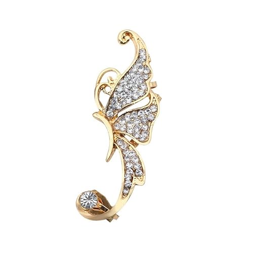Schmetterlingsform Ohrringe linker Ohrclip für Frauen Mädchen kein Piercing Zirkon Schmetterling Ohrclips Strass Ohrringe Stulpe Wickelohrringe für Frauen Lange Strass Ohrringe (White, One Size) von jieGorge
