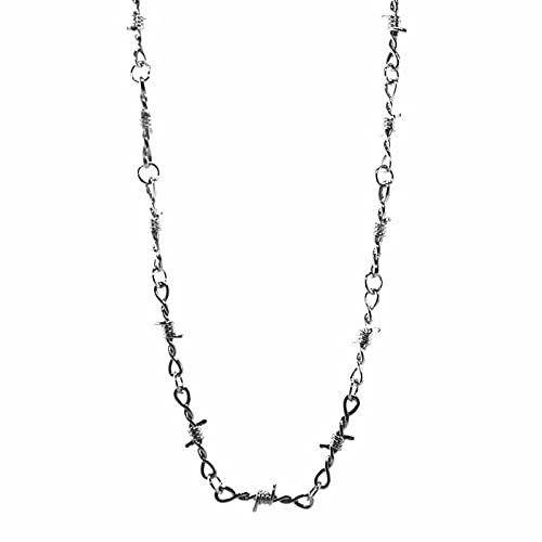 Silber Anhänger Stacheldraht Gothic Punk Taille Dornen Metalldraht Universal und Kette für Männer Frauen Halsketten Anhänger Mädchen~Halskette (A, One Size) von jieGorge