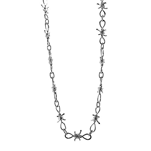 Silber Anhänger Stacheldraht Gothic Punk Taille Dornen Metalldraht Universal und Kette für Männer Frauen Halsketten Anhänger Mädchen~Halskette (B, One Size) von jieGorge