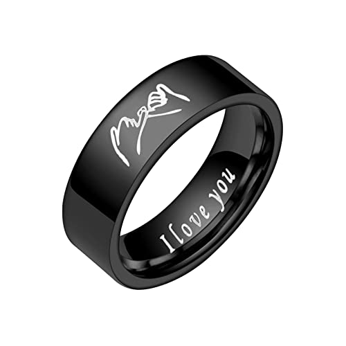 Stapelringe für Damen Edelstahl Liebesringe Hand in Hand Dekompression drehbarer Ring Ehering Ringe für Frauen Ringe für Männer Glatte Ringe Geometrie Ringe Größe 6 13 (Black, 6) von jieGorge