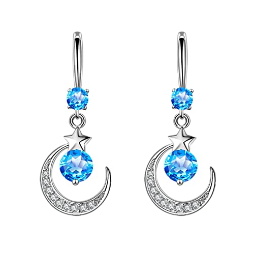 jieGorge Stern Mond Wassertropfen Ohrringe dünn baumeln Elegante Strass Ohrringe Wassertropfen Kupfer Ohrringe für Frauen Piratenohrringe Für Männer (Blue, One Size) von jieGorge