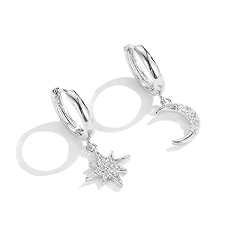 jieGorge Strass-Nette Stern-Mädchen-Mond-Ohrringe 2PCS/Sets Frauen Arbeiten Kristallohrringe um Schlichte Ohrstecker (Silver, One Size) von jieGorge