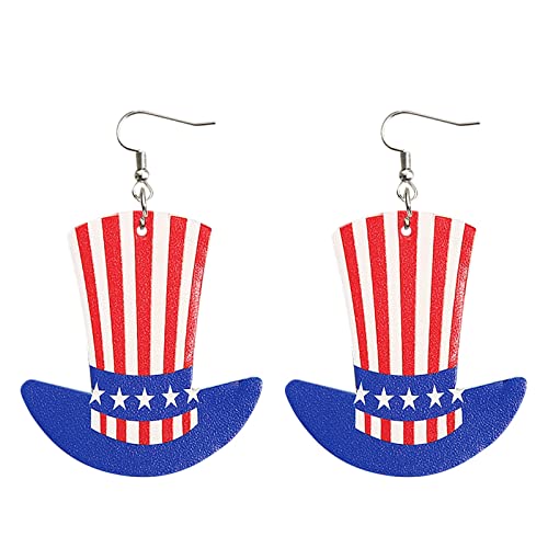 jieGorge USA amerikanische Flagge Dekollete-Kappe Bohemian Ohrringe für Frauen Patriot 4. Juli Geschenke Unabhängigkeitstag Sternenstreifen PU Leder Hängende Kreuzohrringe Für Männer (B, One Size) von jieGorge