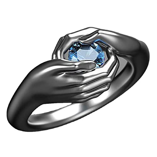 Verstellbarer Ring Umarmungsring Liebe Hände Paar Blau Für Sie Ringe Nur Zirkon Ring Edelstein Versprechen Ring Ringe Modekreativer, leichter, verstellbarer Persönlichkeitsring für Damen (D, One Size) von jieGorge