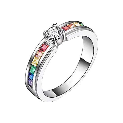 Vintage~Ring Perfekter bunter F- oder Damenring Kristalltag ist Party Regenbogenfinger neu die Ringe Modekreativer, Leichter, Verstellbarer Persönlichkeitsring für Damen (Silver, 10) von jieGorge