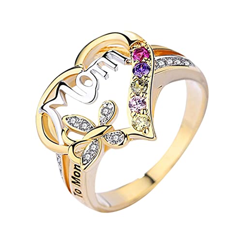 Vintage Ringe für Männer Temperament Mutter Ring Farbe Buchstabe Liebe Ringe Mode Mutter Ringe Modekreativer, Leichter, Verstellbarer Persönlichkeitsring für Damen (Gold, 10) von jieGorge