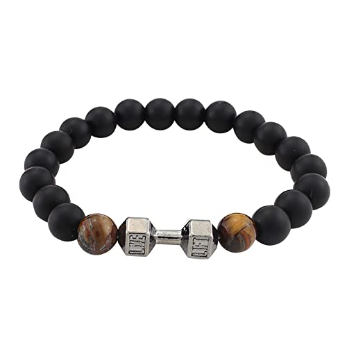 jieGorge Armreifen Für Damen Ostern Vulkangestein Perlen Metall Hantel Vielseitige Perlen Armband Schmuck Passende Armbänder Für Paare (A, One Size) von jieGorge