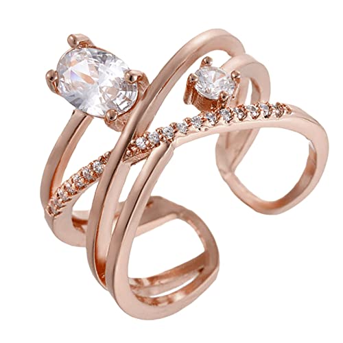jieGorge Böhmische Ringe Silber Retro Mehrschichtiger Kreuz Diamantring Strassring Eleganter Kreuzring Verstellbare Öffnung für Frauen Mädchen (Rose Gold, One Size) von jieGorge