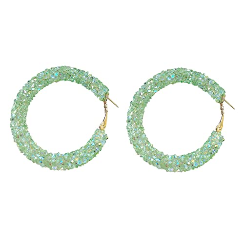 jieGorge Bohemian Shiny Glitter Pailletten Creolen Wrapped Gold Plated Circle Statement Strass Dangle Drop Ohrringe für Frauen Mädchen Boho Schmuck Ohrringe Pendel (Green, One Size) von jieGorge
