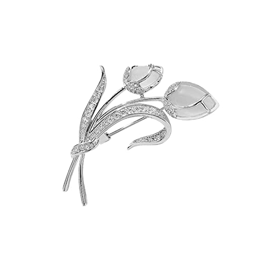 jieGorge Brosche Atmosphäre Mode edle künstliche Blumen Strass Naturstein Brosche Nadel Brustnadron Strassparty-Glas Brosche für Frauen Brosche (Silver, One Size) von jieGorge